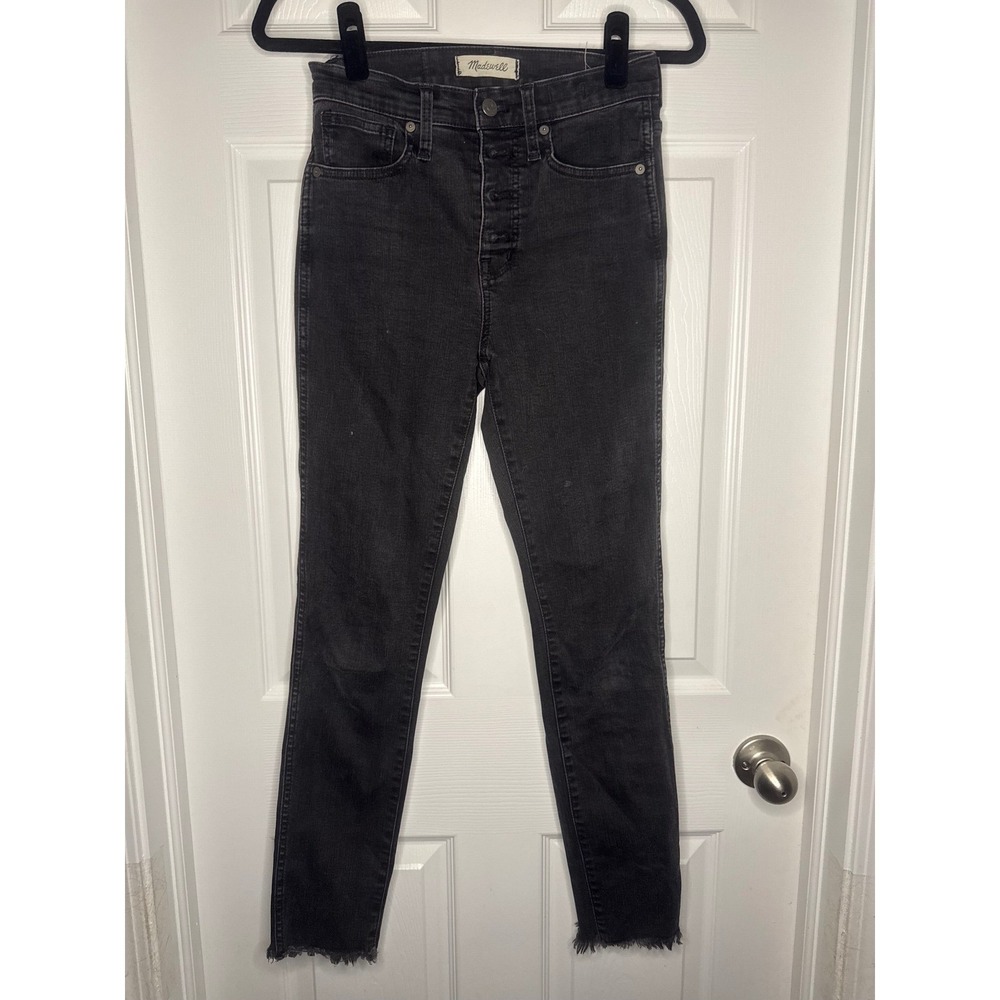 Madewell 10 High-Rise Skinny Jeans Button Fly Raw Hem Faded Black Size 25 - Picture 1 of 5